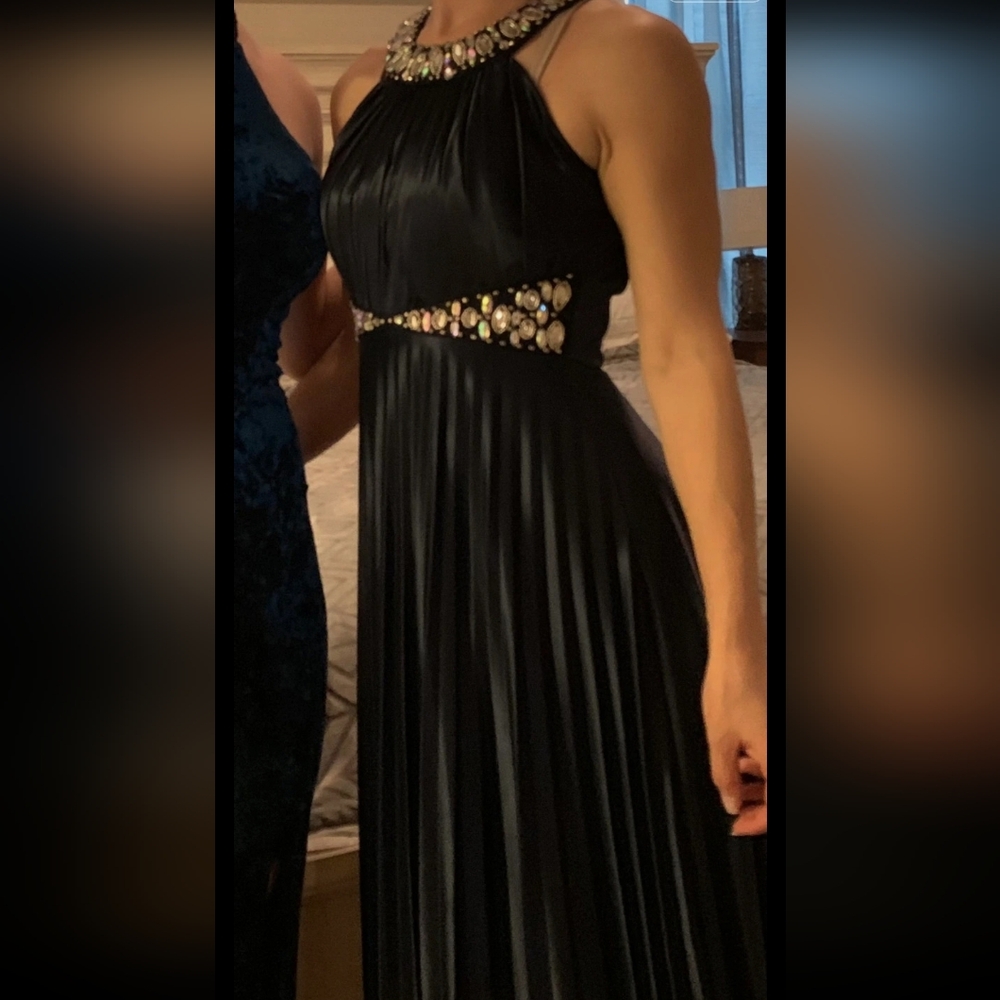 Sequin Hearts Black and Gold Halter A-line Dress for Prom